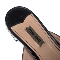 Miu Miu Black Patent Leather Crystal Embellished Flats Size 38.5