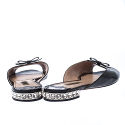 Miu Miu Black Patent Leather Crystal Embellished Flats Size 38.5