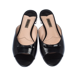 Miu Miu Black Patent Leather Crystal Embellished Flats Size 38.5