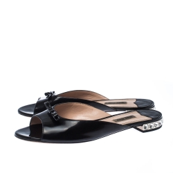 Miu Miu Black Patent Leather Crystal Embellished Flats Size 38.5