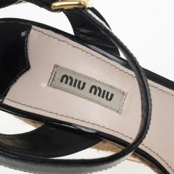 مملوكة مسبقًا Miu Miu Black Patent Leather Espadrilles Wedges Sandals Size 40