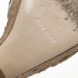 مملوكة مسبقًا Miu Miu Black Patent Leather Espadrilles Wedges Sandals Size 40