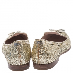 Miu Miu Gold Coarse Glitter Fabric And Leather Tassel Pointed Toe Flats Size 39.5