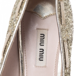 Miu Miu Gold Coarse Glitter Fabric And Leather Tassel Pointed Toe Flats Size 39.5
