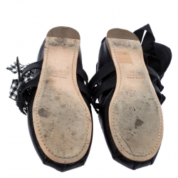 Miu Miu Black Belted Leather Ankle Wrap Ballet Flats Size 37.5