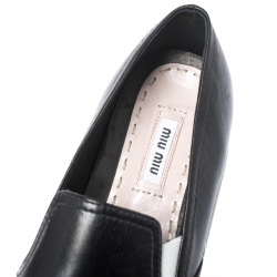 Miu Miu Black Leather Metal Cap Toe Platform Slip On Sneakers Size 39