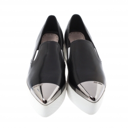 Miu Miu Black Leather Metal Cap Toe Platform Slip On Sneakers Size 39