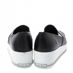 Miu Miu Black Leather Metal Cap Toe Platform Slip On Sneakers Size 39