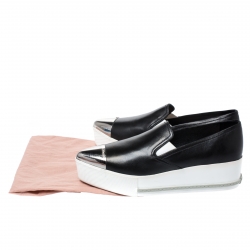 Miu Miu Black Leather Metal Cap Toe Platform Slip On Sneakers Size 39