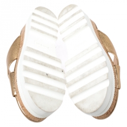 Miu Miu Gold Textured Leather Cross Strap Cork Flatform Slides Size 39.5