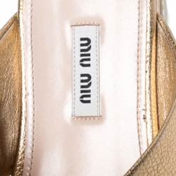 Miu Miu Gold Textured Leather Cross Strap Cork Flatform Slides Size 39.5