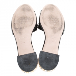 Pre Owned Miu Miu Black Ruffle Patent Leather Crystal Embellished Slide Sandals Size 40