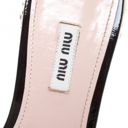 Pre Owned Miu Miu Black Ruffle Patent Leather Crystal Embellished Slide Sandals Size 40