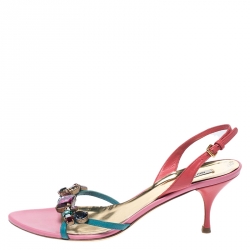 Miu Miu Multicolor Crystal Embellished Leather Slingback Sandals Size 38