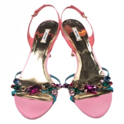 Miu Miu Multicolor Crystal Embellished Leather Slingback Sandals Size 38
