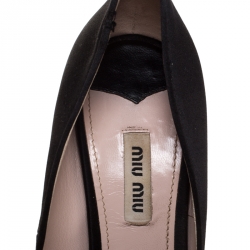 Pre Owned Miu Miu Black Satin Crystal Embellished Heel Peep Toe Platform Pumps Size 39