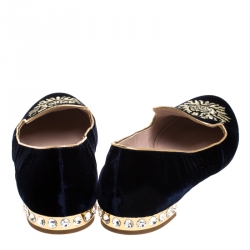 Miu Miu Black Velvet Crest Embellished Smoking Slippers Size 40