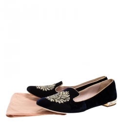 Miu Miu Black Velvet Crest Embellished Smoking Slippers Size 40