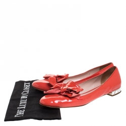 Pre Owned حذاء سليبرز ميو ميو سموكينغ مزين فيونكة جلد لامع برتقالي مقاس 38