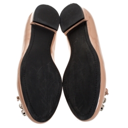 Pre Owned Miu Miu Beige Patent Leather Crystal Embellished Ballet Flats Size 38