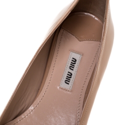 Pre Owned Miu Miu Beige Patent Leather Crystal Embellished Ballet Flats Size 38