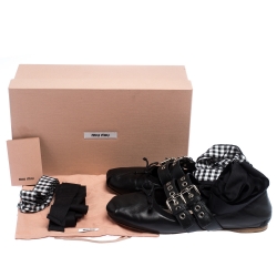 Miu Miu Black Leather Buckle Bow Ballet Flats Size 38.5
