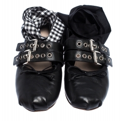 Miu Miu Black Leather Buckle Bow Ballet Flats Size 38.5