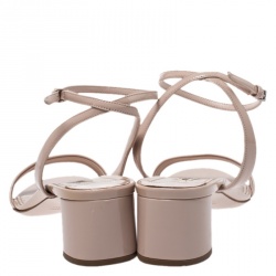 Miu Miu Beige Patent Leather Ankle Strap Block Heel Sandals Size 39