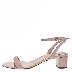 Miu Miu Beige Patent Leather Ankle Strap Block Heel Sandals Size 39