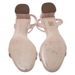 Miu Miu Beige Patent Leather Ankle Strap Block Heel Sandals Size 39