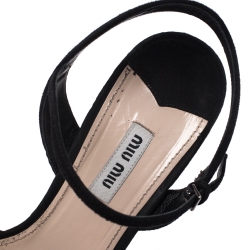 Miu Miu Black Suede Crystal Embellished Heel Ankle Strap Platform Sandals Size 40