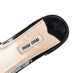 Pre Owned Miu Miu Black Patent Leather And Fabric Knot Crystal Embellished Slide Sandals Size 38