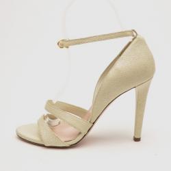 Pre Owned Miu Miu Cream Embossed Leather Ankle Strap Sandals Size 36.5