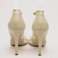 Pre Owned Miu Miu Cream Embossed Leather Ankle Strap Sandals Size 36.5