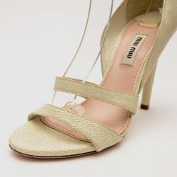 Pre Owned Miu Miu Cream Embossed Leather Ankle Strap Sandals Size 36.5