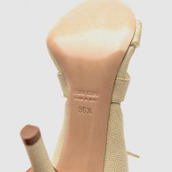 Pre Owned Miu Miu Cream Embossed Leather Ankle Strap Sandals Size 36.5