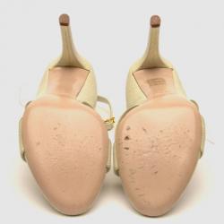 Pre Owned Miu Miu Cream Embossed Leather Ankle Strap Sandals Size 36.5