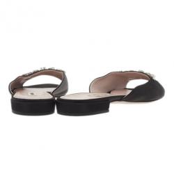 مملوكة مسبقًا Miu Miu Black Jeweled Satin Flat Slides Size 39.5
