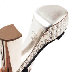 Pre Owned صندل ميو ميو مرصع بالجواهر شريط كاحل جلد مدبوغ أسود مقاس 37.5