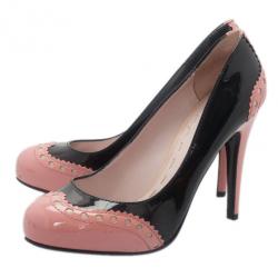 ممل وكة مسبقًا حذاء كعب عالي ميو ميو بروج جلد ناعم بلونين مقاس 39