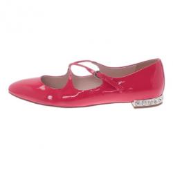 Pre Owned Miu Miu Pink Patent Mary Jane Ballet Flats Size 38.5