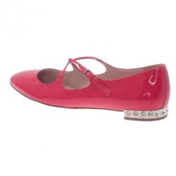 Pre Owned Miu Miu Pink Patent Mary Jane Ballet Flats Size 38.5