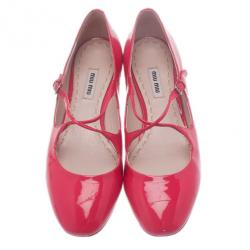 Pre Owned Miu Miu Pink Patent Mary Jane Ballet Flats Size 38.5