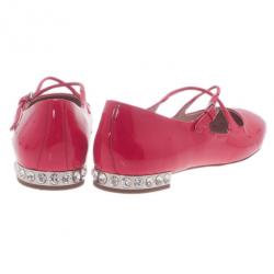 Pre Owned Miu Miu Pink Patent Mary Jane Ballet Flats Size 38.5