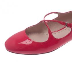 Pre Owned Miu Miu Pink Patent Mary Jane Ballet Flats Size 38.5