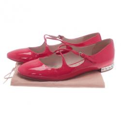 Pre Owned Miu Miu Pink Patent Mary Jane Ballet Flats Size 38.5