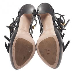 Pre Owned Miu Miu Black Leather Multi Strap Platform Sandals Size 37