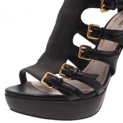 Pre Owned Miu Miu Black Leather Multi Strap Platform Sandals Size 37