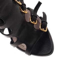 Pre Owned Miu Miu Black Leather Multi Strap Platform Sandals Size 37