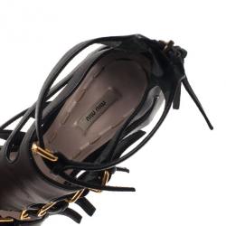 Pre Owned Miu Miu Black Leather Multi Strap Platform Sandals Size 37